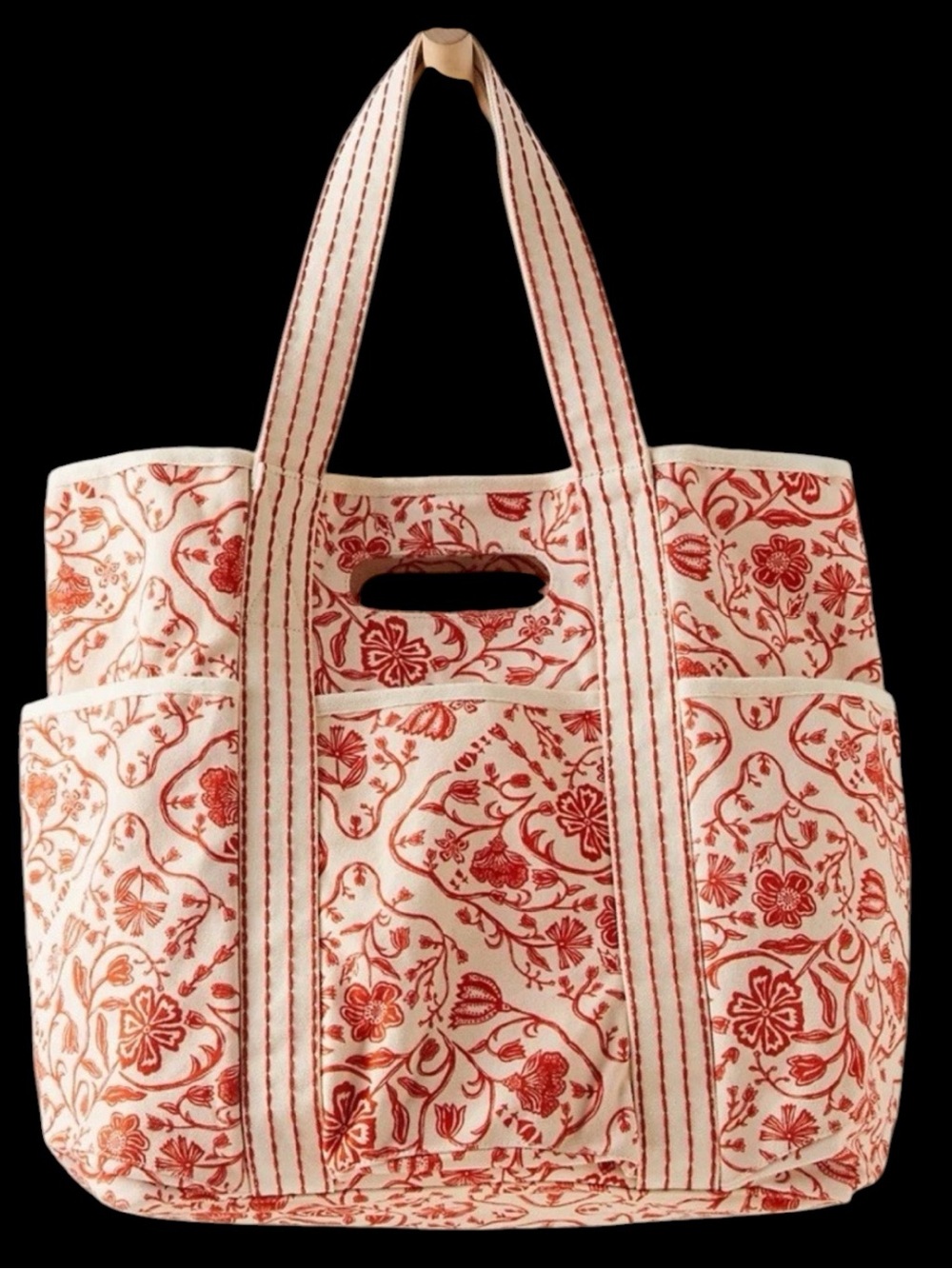 Free People Printed Caravan Handbag Women's Red Tile 100% Cotton Tote RARE!
